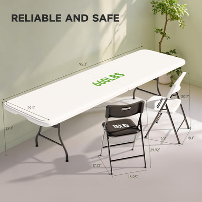 Ortus Collective 8FT Folding Table Set with 8 Chairs – Heavy-Duty 660 lb Table & 330 lb Chairs, Portable Folding Furniture Bundle for Camping, Parties, Indoor & Outdoor Use