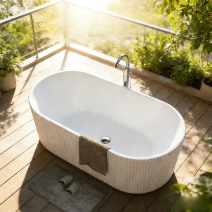 67" Acrylic Freestanding Bathtub, Modern Soaking Tub with Matte Drain and Overflow, Ergonomic Deep Design, Double-Walled Insulation, CUPC Certified, Easy Clean, Slip-Resistant, Gloss White