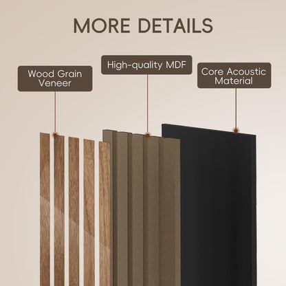 EVERECO 6 Pack Wood Panels for Wall 94.5" × 7.87" Acoustic Soundproof Wall Slat Panels, 3D Wall Panels for Home Office Decoration, Natural Walnut