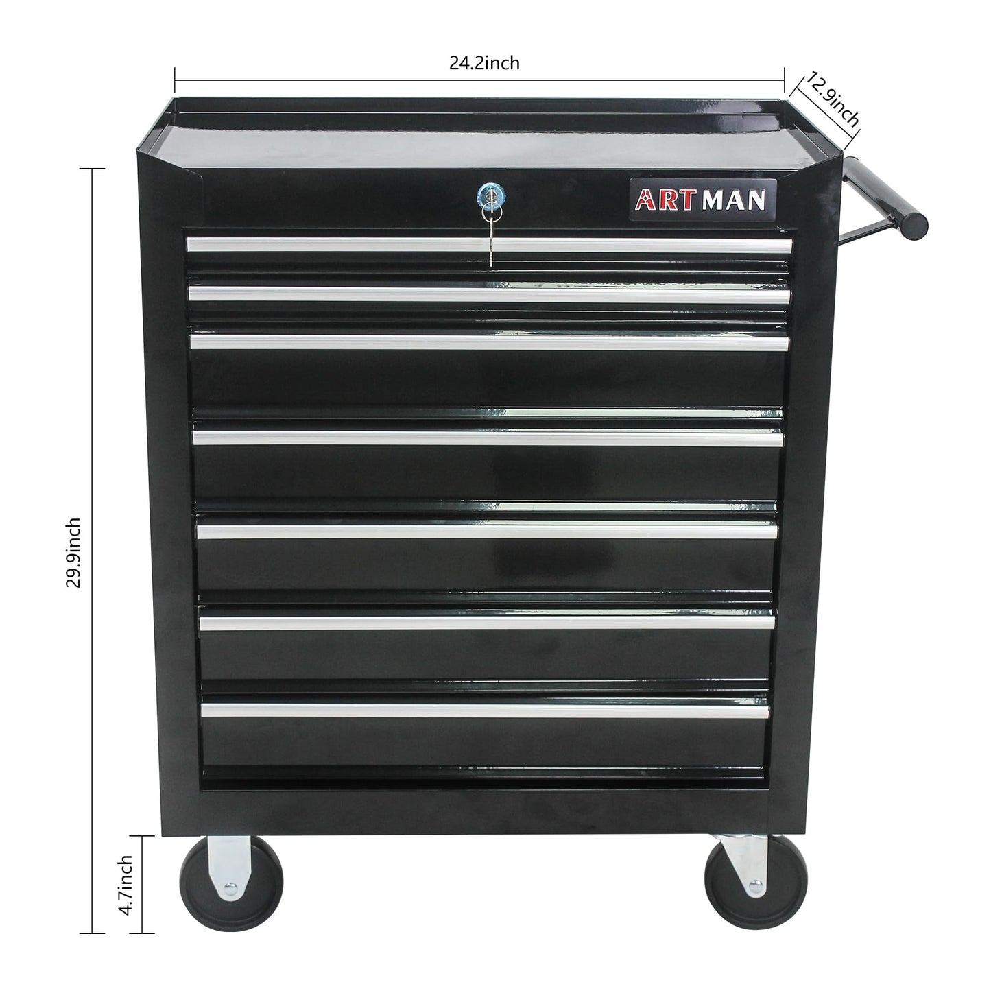 Aoile Tool Chest with 7-Drawer Tool Box Organizers and Storage,Rolling Multifunctional Tool Cart on Wheels,Tool Storage Organizer Cabinets with Key Locking for Garage, Warehouse, Repair Shop. (Black)