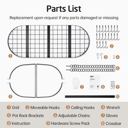 KES 48 Inch Large Hanging Pot Rack, Heavy Duty Oval Pot and Pan Hanging Rack Ceiling Mount, Pot Pan Hangers for Kitchen with 20 Hooks, Matte Black, (For 16" and 24" Joist Mount), KUR225S122-BK