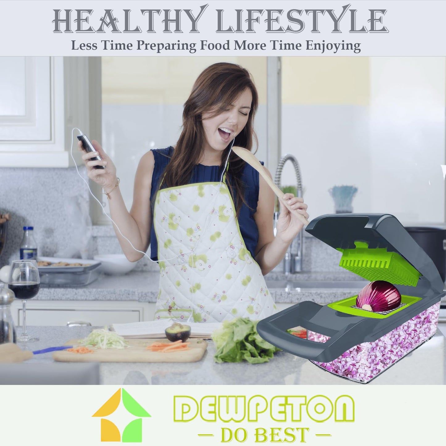 Vegetable Chopper Dicer with Container | Cheese Grater Mandoline Slicer Cabbage Shredder French Fry Cutter Stainless Steel for Veggie Onion Potato Fruit Food, Manual Hand Cooking Gadget for Kitchen