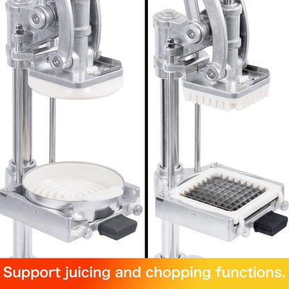 Rismanor Multifunctional Manual Vegetable slicer Citrus Squeezer Juicer Machine AIO Stainless Steel French Fry Cutter Potato Slicer (Sliver, Squeezer & 1/2 3/8 1/4 Blade)