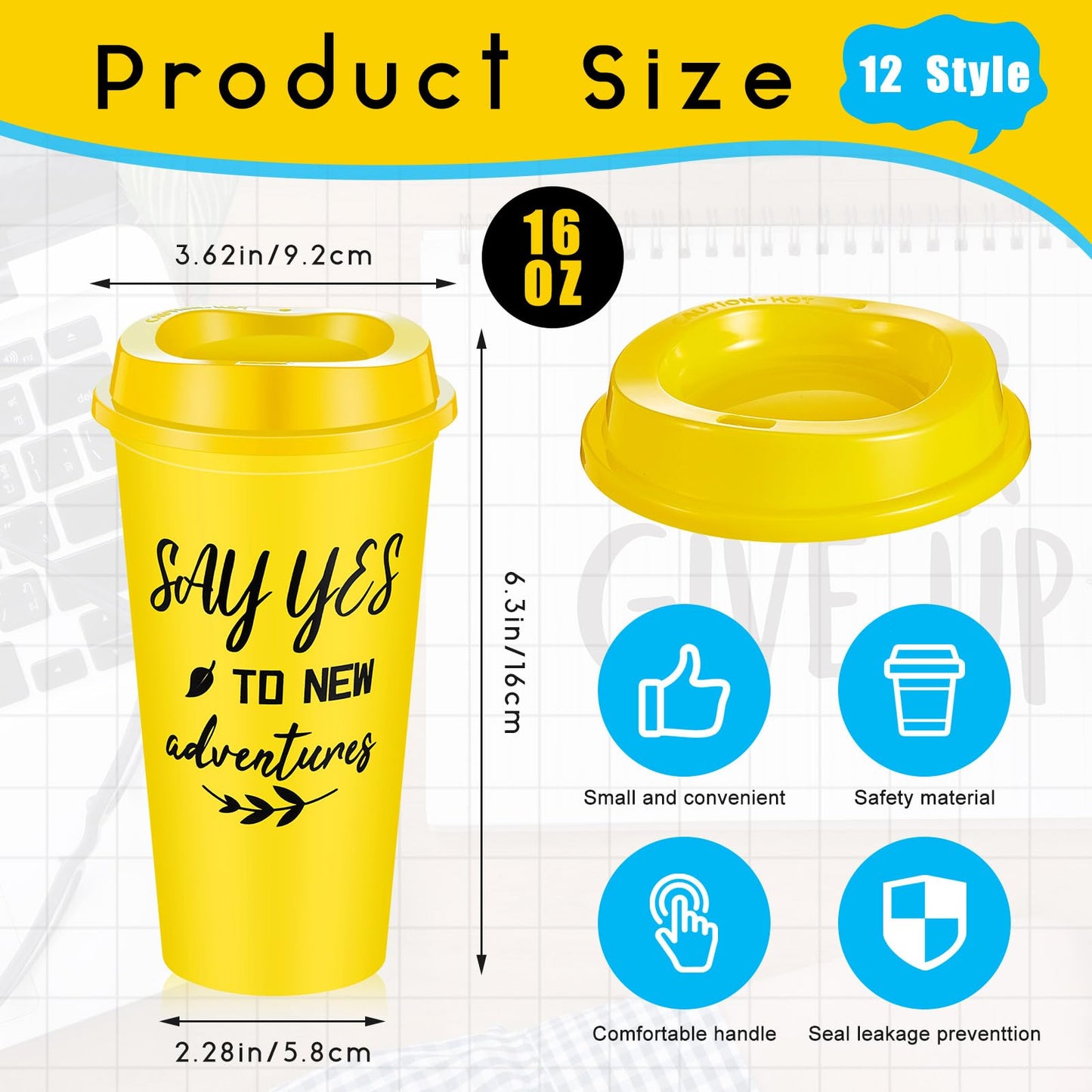 FillTouch 72 Pcs Inspirational Cups Bulk Employee Appreciation Gifts, 16 oz Reusable Plastic Coffee Cups for Coworkers, Staff, Teammates, Office Prizes for Women and Men (Bright Color,Inspirational)