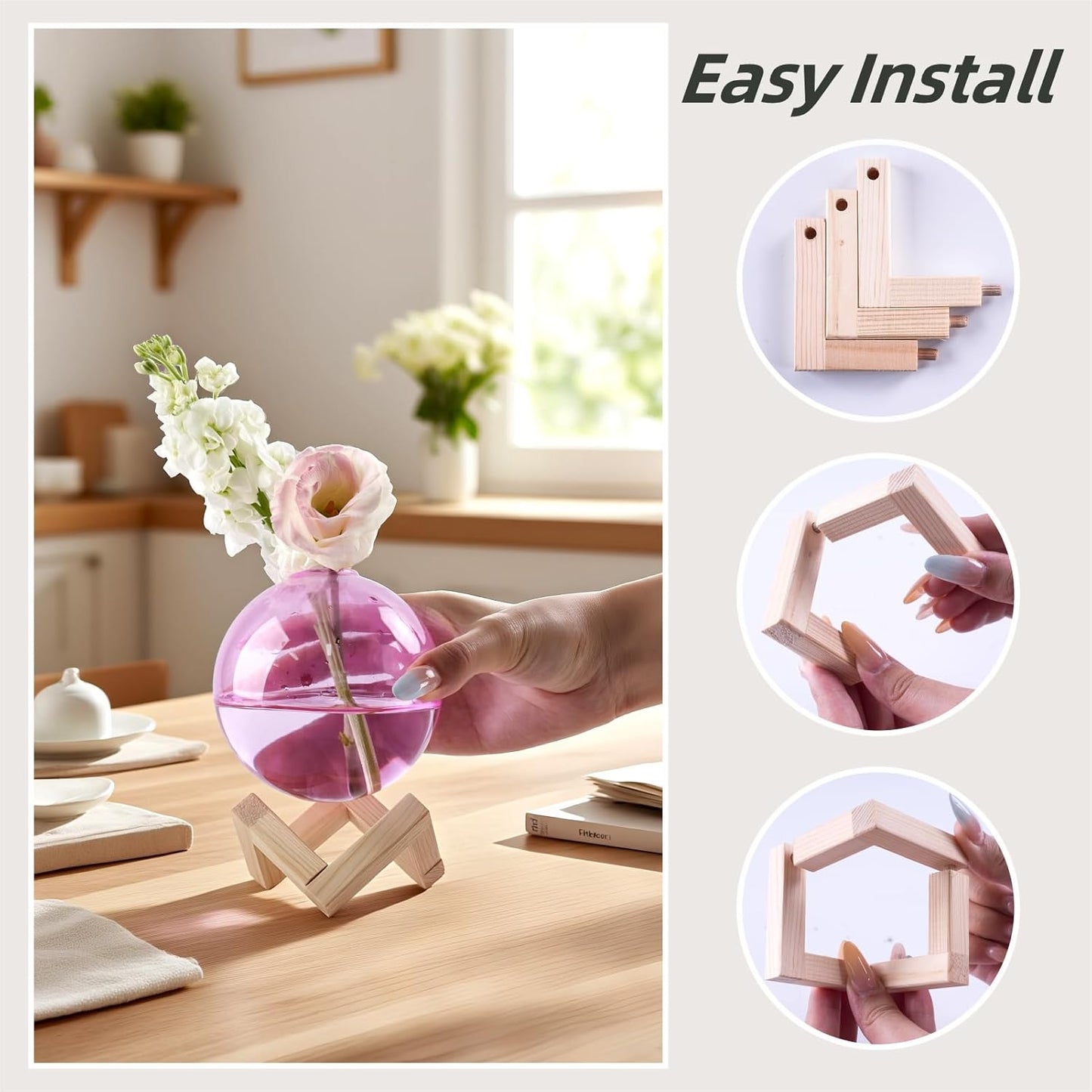 3.9", Ball-Shaped Plant Propagation Station with Wooden Stand -Glass Plant Terrarium for, Home Office Kitchen Garden