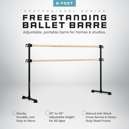 VITA Barre Portable Freestanding Double Ballet Barre, Professional, 6 Ft Bars, Black, Wood | Adjustable Height, Made in USA, Home or Gym Exercise Equipment for Kids & Adults | Dance, Fitness, Pilates
