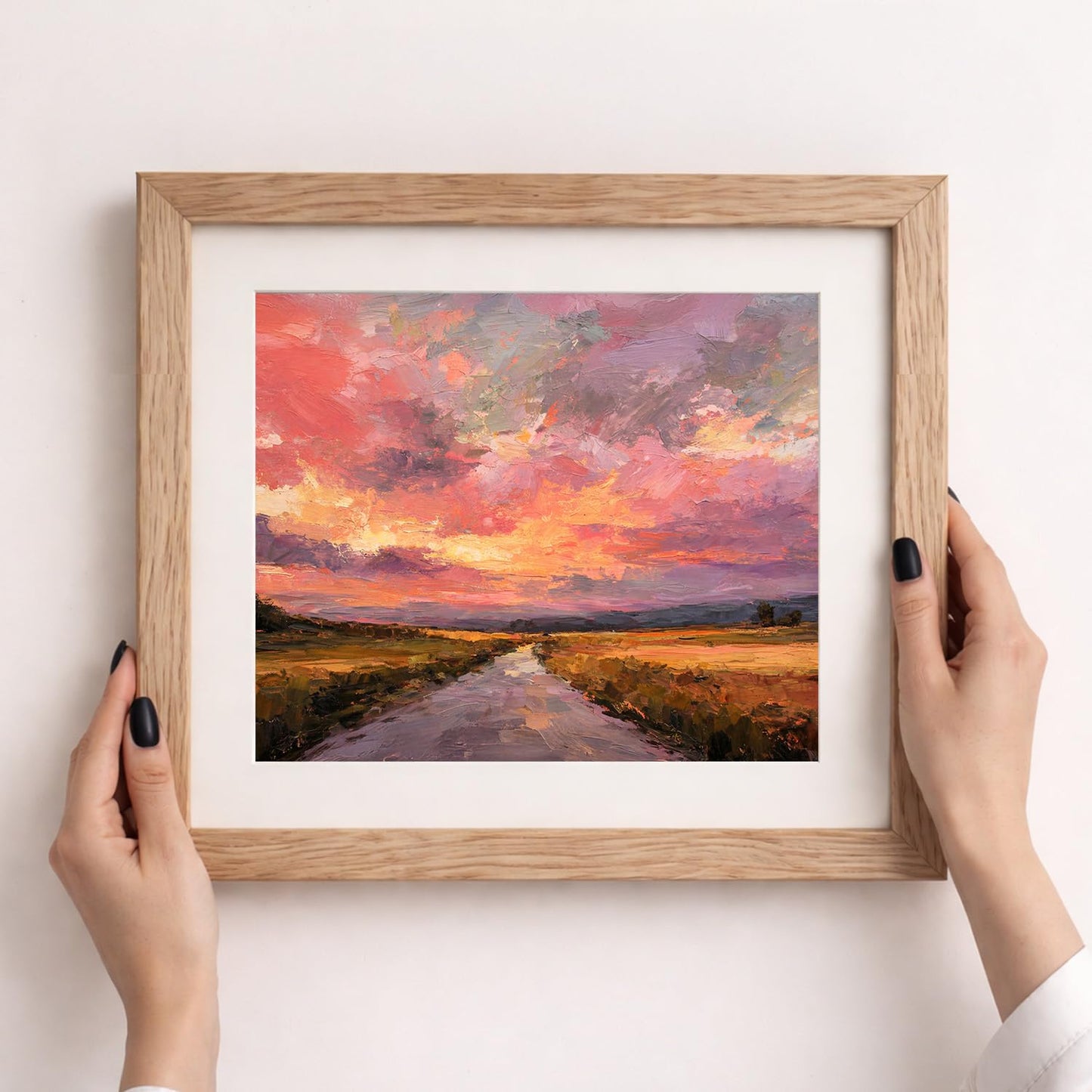FUHYGU Pink Pastel Sunset Landscape Diamond Art Kits for Adults Beginners, Impressionist Pink and Orange Country Sunset Landscape DIY Gem Diamond Painting Art Kits for Home Wall Decor, 11.8x9.8 Inch