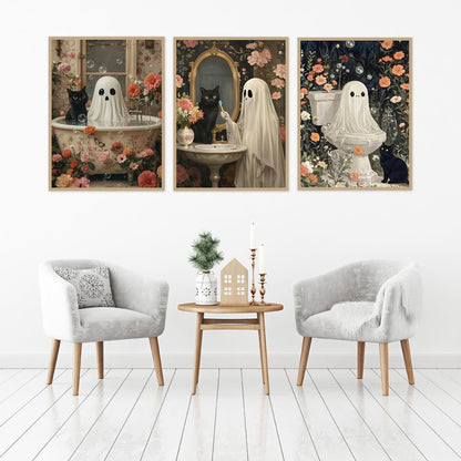 Mrnsiet 3 Pack Ghost Paint by Numbers Kit for Adults, Halloween Ghost Adult Paint by Number Kits on Canvas, Acrylic Bathroom Easy Paint by Numbers for Gift Home Decor 12x16 Inch