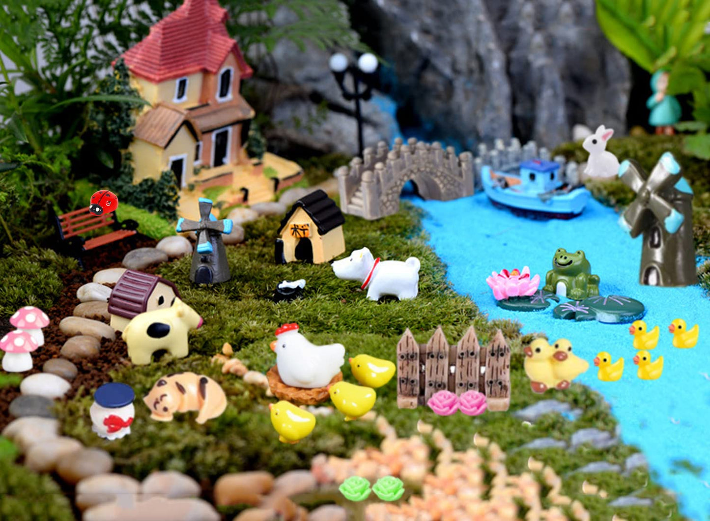 CHAKANLX 123 Pcs Fairy Garden Accessories Outdoor, Miniature Figurines, Decorations, Kit for Terrarium Supplies DIY Craft Decor