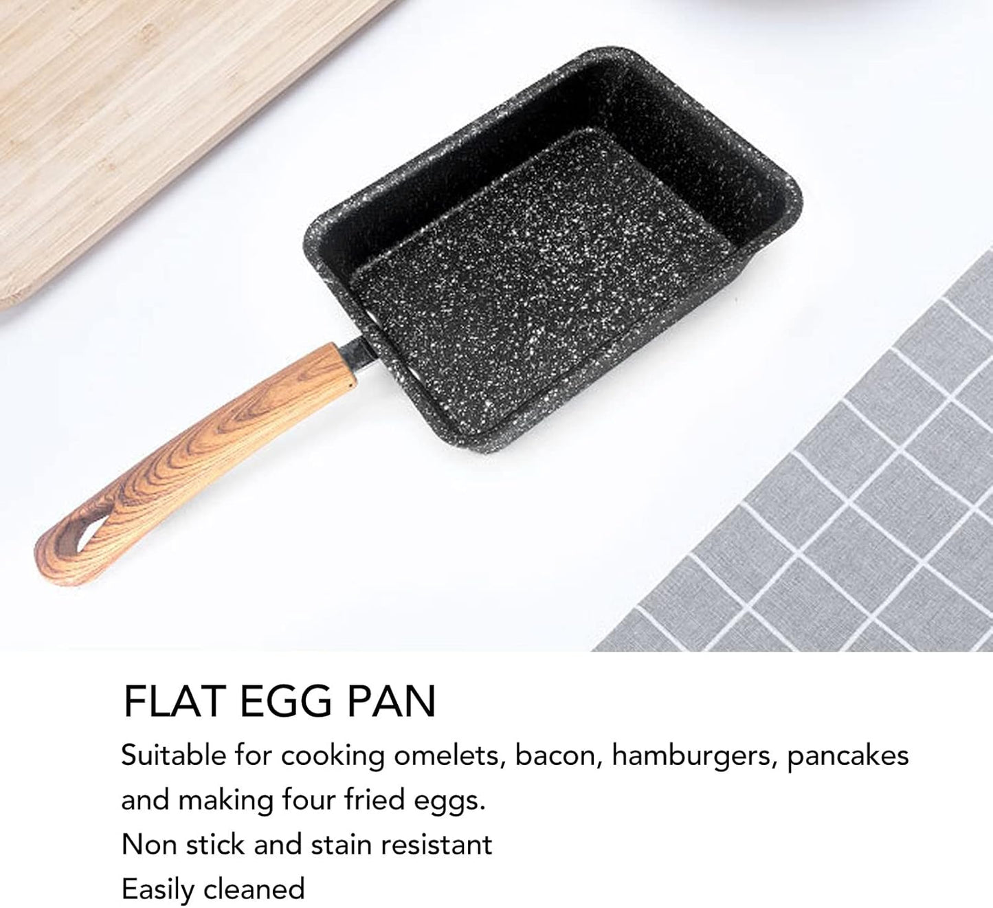 Breakfast Flat Pan, Tamagoyaki Omelette Pan, Non Stick Iron Square Frying Pan for Home Kitchen