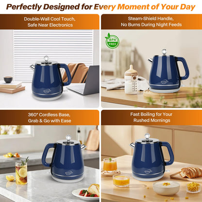 Retro Electric Kettle 1.8L, All Stainless Steel Hot Water Electric Kettle for Boiling Water, BPA Free Tea Kettle, 1350W Fast Boil, Auto Shut Off & Boil-Dry Protection