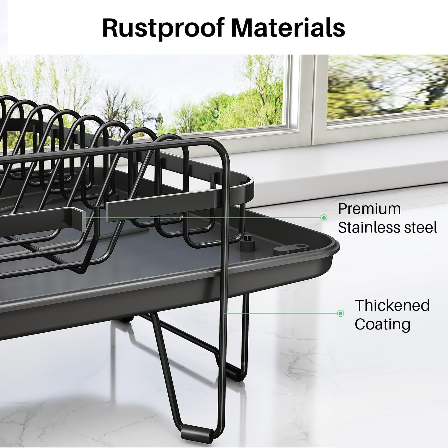 SNTD Dish Drying Rack - Large Dish Racks for Kitchen Counter, Expandable Dish Drainers with Cutlery Holder Stainless Steel Rustproof, Black