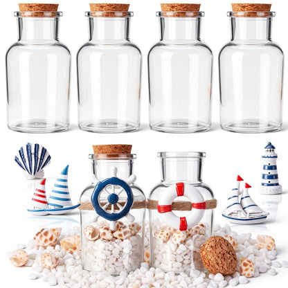 Gandeer 6 Pack Beach Glass Bottles with Cork Honeymoon Sand Jar White Sand Rocks Natural Sea Shells for Coastal Beach Room Decor Home Tabletop Summer Decorations Bridal Shower Gifts