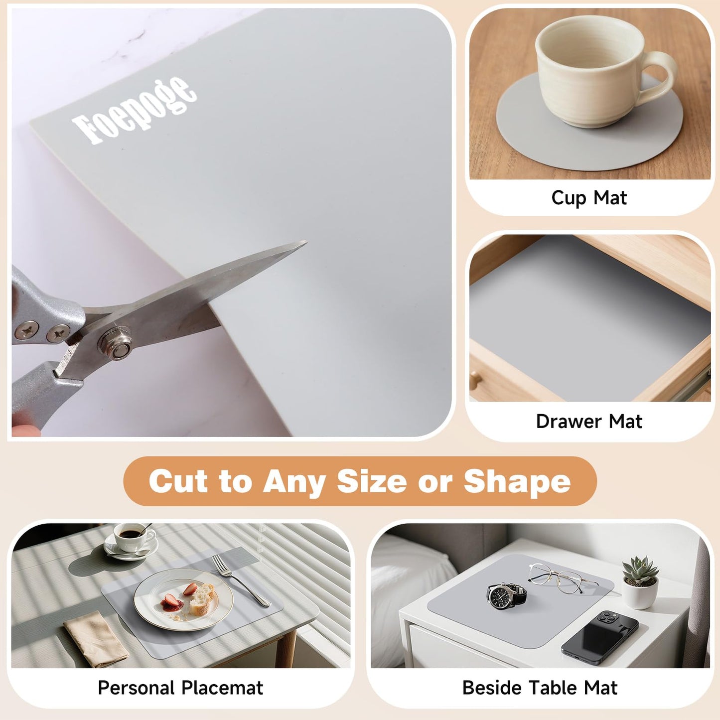 49.2" x 15.7" Large Silicone Mat for Kitchen Counter Protector, Cuttable Silicon Countertop Protector Mat Heat Resistant Mats for Countertop, Cut to Fit Placemat Ship Roll by Foepoge, Gray