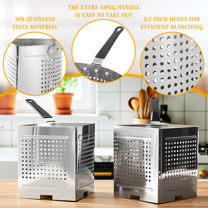 LemonRoad 2 Pack 5 Qt Stainless Steel Pasta Strainer Baskets Inserts Quarter Strainer Basket Skimmer with PVC Handles for 20 Qt. Pasta Cooker Pot for Boiling Noodle Blanching Vegetables Seafood
