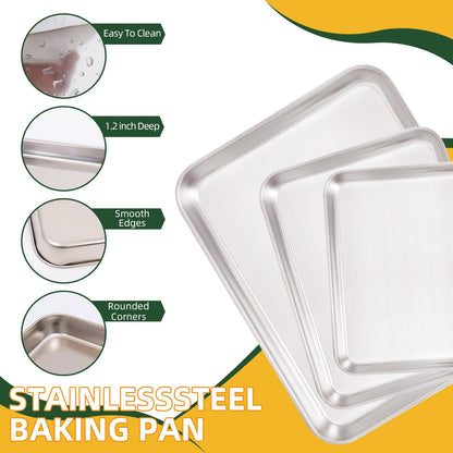 4-Piece Baking Sheet Set with Cooling Rack, Stainless Steel Cookie Sheets & Baking Pans Set, Non-Stick Cookie Trays for Oven Roasting & Food Prep, BPA-Free 10/12/16 Inch