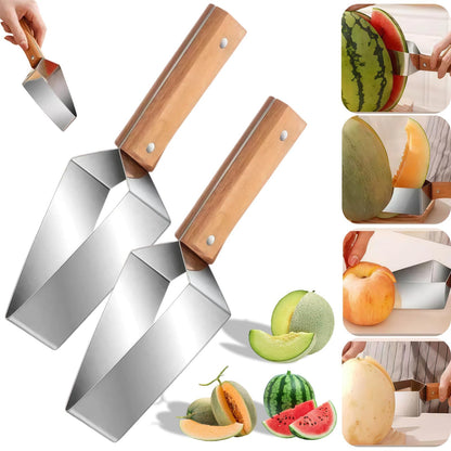Stainless Steel Triangle Watermelon Slicer with Wooden Handle, Multi-Purpose for Watermelon, Cantaloupe, Apple & More, Effortless & Fast Fruit Cutter (2PCS)