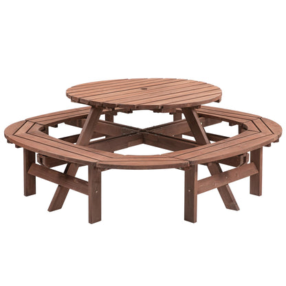 10-12 Person Round Outdoor Wooden Picnic Table with 1.97" Umbrella Hole, 70 Inch Heavy Duty Circular Backyard Patio Garden Table for Large Family Gathering, Rustic Fir Wood Dining Set, Walnut Brown