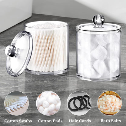 SheeChung Qtip Holder Set - Clear Acrylic Apothecary Jars | Shatterproof Bathroom Organizer (4-Pack)
