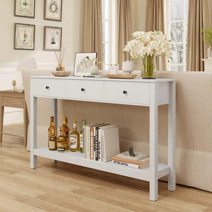 Gizoon Sofa Table with Drawers, Modern Accent Console Table with Open Shelf, Large Storage Space, for Living Room, Front Hall, Entrance Hall, Study Room, White