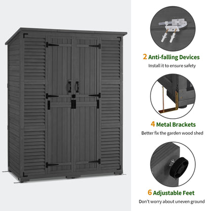 Macrout Large Outdoor Storage Cabinet with 6 Shelves (4.8 x 2.2 x 6.5 ft), Outside Storage Shed with Lock, Wooden Garden Shed for Yard Patio Lawn, 1738 (Gray)