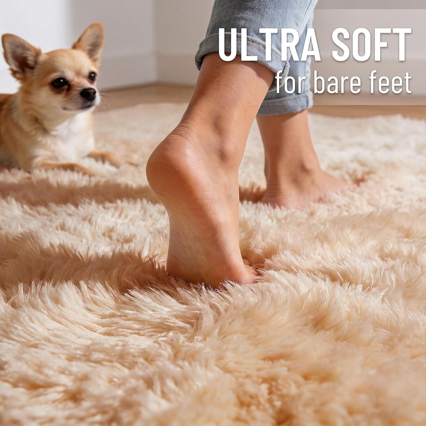 OLANLY Large Area Rug - Soft Fluffy Shaggy Indoor Carpet for Living Room & Bedroom | 5x9 Beige