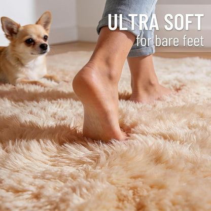 OLANLY Large Area Rug - Soft Fluffy Shaggy Indoor Carpet for Living Room & Bedroom | 5x9 Beige