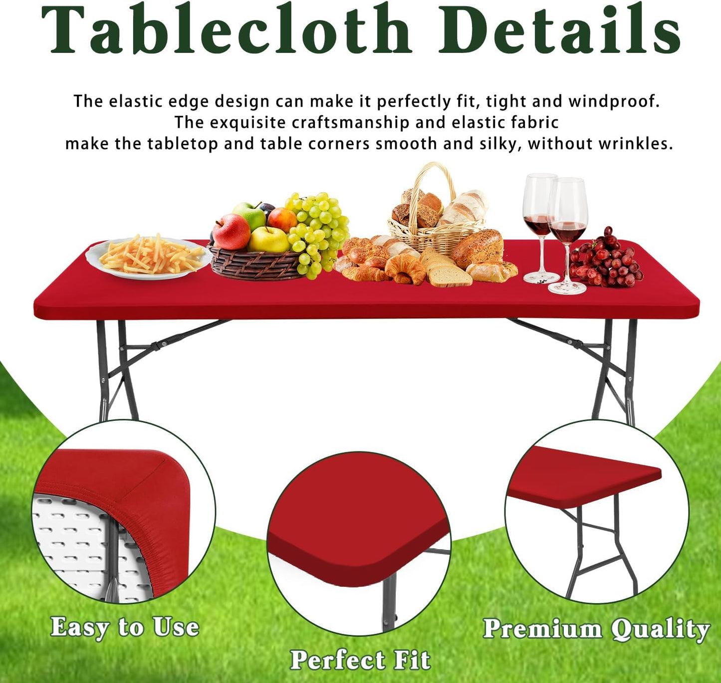 2 Pack 6 (Red,30" 72") Picnic Fitted Table Cover for Foot Tablecloth for Rectangle Tables Waterproof Stretch Washable