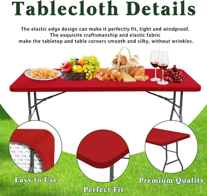 2 Pack 6 (Red,30" 72") Picnic Fitted Table Cover for Foot Tablecloth for Rectangle Tables Waterproof Stretch Washable