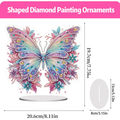 ACSAUMMY 5D Diamond Art Kits for Adults, Diamond Art Painting Desktop DIY Diamond Art Tabletop Pink Butterfly Diamond Arts and Crafts for Kids Adults Stand Up Gem Painting Kit for Decoration