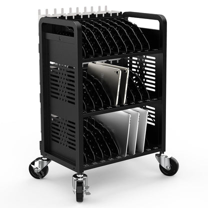 Metateel 30-Unit Mobile Charging Cart-Open Charging Station Rack for 14-inch Chromebooks and Tablets-Tablet Organizer Station with Cable Management and Charger Organization(Black)