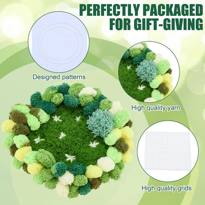 WEBEEDY 3D Moss Latch Hook Coaster Kit DIY Latch Hook Set with Hooks Mesh and Instruction for Adults Beginners, DIY Drink Coasters Needlework Craft for Home Christmas Decor Gift, 7.9x9.1 Inch