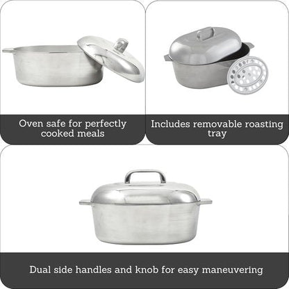 IMUSA USA Heavy-Duty Cajun Oval Aluminum Roaster - 15-Inch Silver Cookware