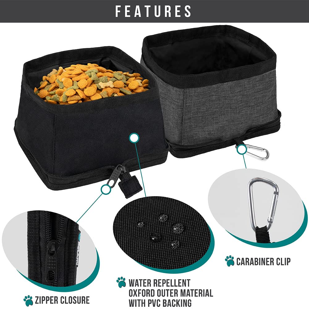 PetAmi Collapsible Dog Bowls 2 Pack, Food and Water Bowls Travel Set, Portable Pet Dish No Spill, Foldable Lightweight BPA Free Leakproof Bowls, Camping Hiking Walking Outdoor Gear Accessories, Black