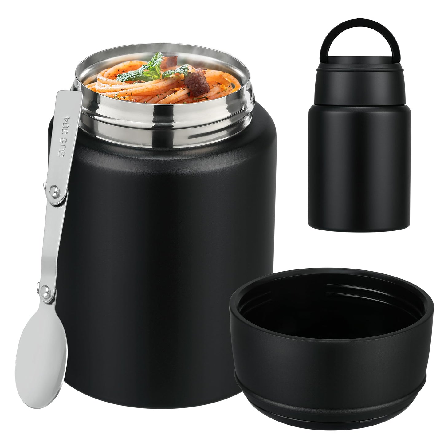 HAWEEK Soup Thermo for Hot Food Kids 16oz Insulated Food Jar Leakproof Thermo Lunch Container for Kids Wide-Mouth Stainless Steel Lunch Box for School with Handle Folding Spoon(3+)