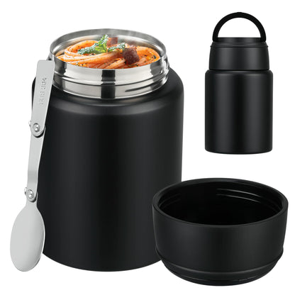 HAWEEK Soup Thermo for Hot Food Kids 16oz Insulated Food Jar Leakproof Thermo Lunch Container for Kids Wide-Mouth Stainless Steel Lunch Box for School with Handle Folding Spoon(3+)