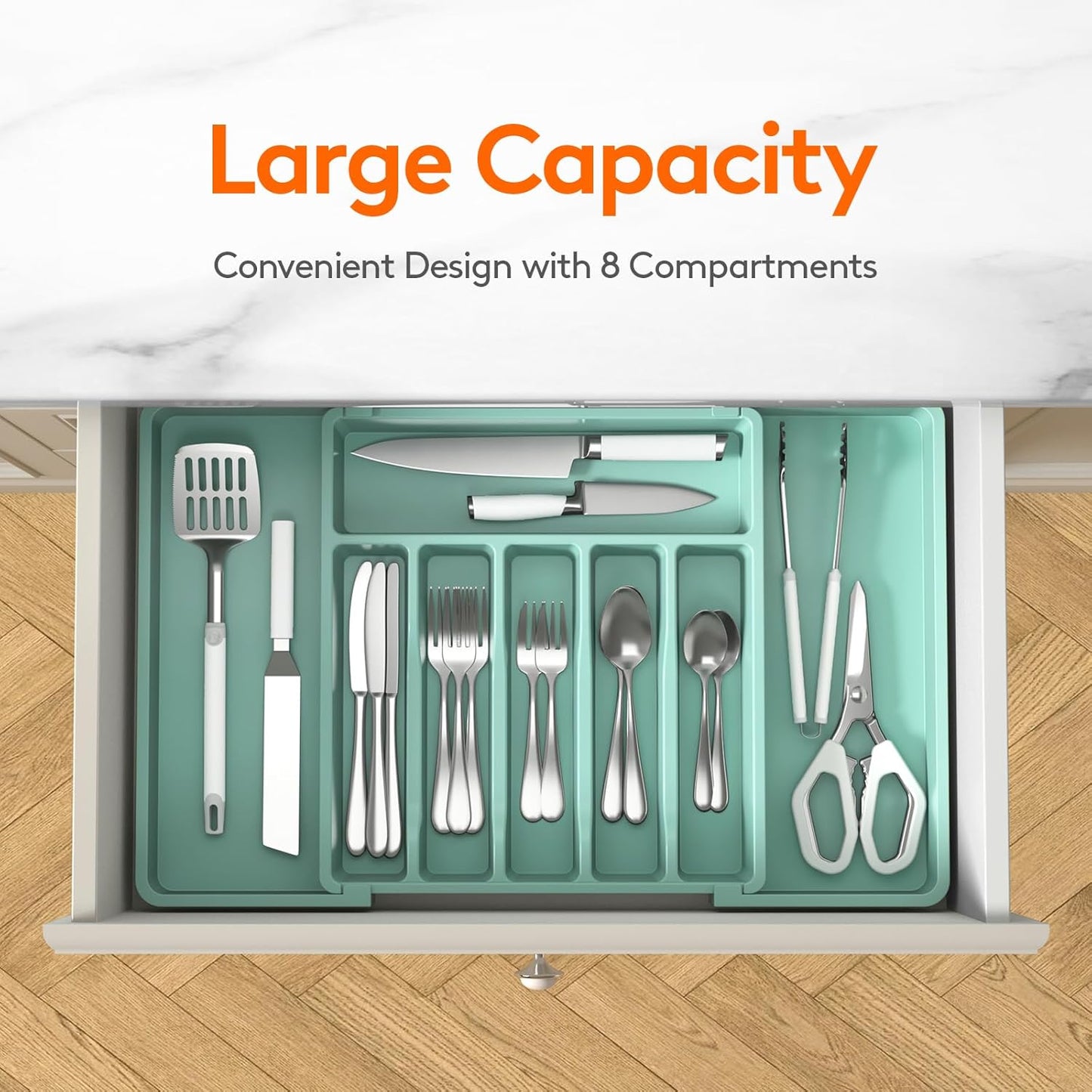 Lifewit Silverware Drawer Organizer | Expandable Utensil Tray for Kitchen, BPA Free Flatware Holder, Adjustable Storage