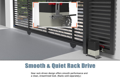 Blütezeit MJ-300 Sliding Gate Opener with 13.12ft Nylon Gear Racks – 900lb Lightweight Gate Motor, Quiet Rack Drive, Remote Controls & Auto-Close Function