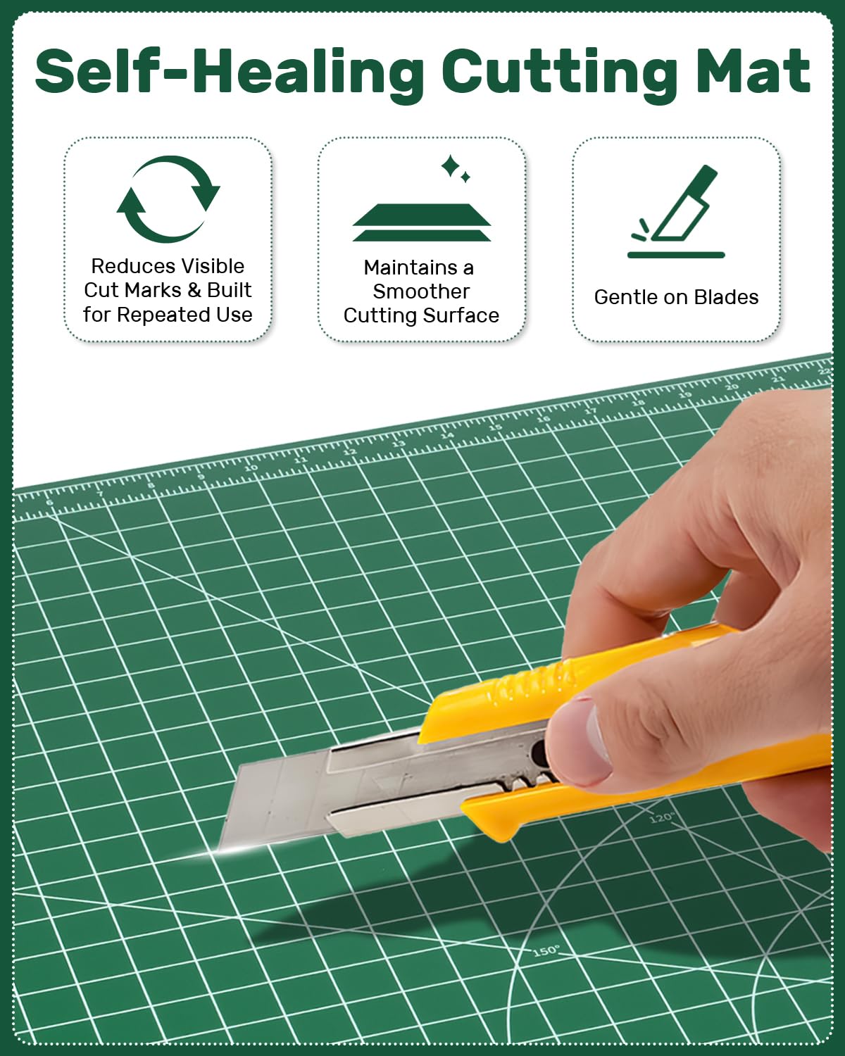 Tujurich Self Healing Cutting Mat, 23" x 35", Double-Sided Rotary Cutting Mat for Sewing, Quilting, Scrapbooking, Fabric & Craft Cutting Board, (A1), Green