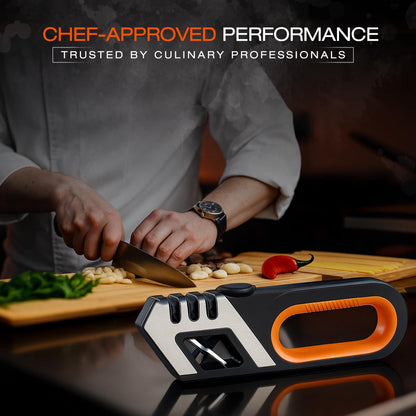 3-Step Knife & Scissor Sharpener with 5 Adjustable Angles, Manual, Pull Through for Kitchen, Chef, Pocket & Filet Knives, Tungsten, Diamond & Ceramic Rods for Repair, Restore & Polish, Non-Slip Base