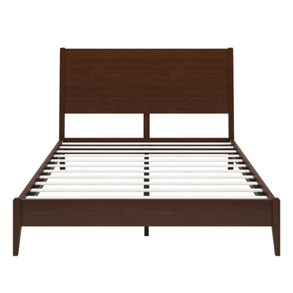 Christopher Knight Home Mid-Century Modern Solid Bamboo Wood Queen Size Sleigh Platform Bed Frame with Wood Slats and Metal Support,No Box Spring Needed,Easy Assembly, Chocolate