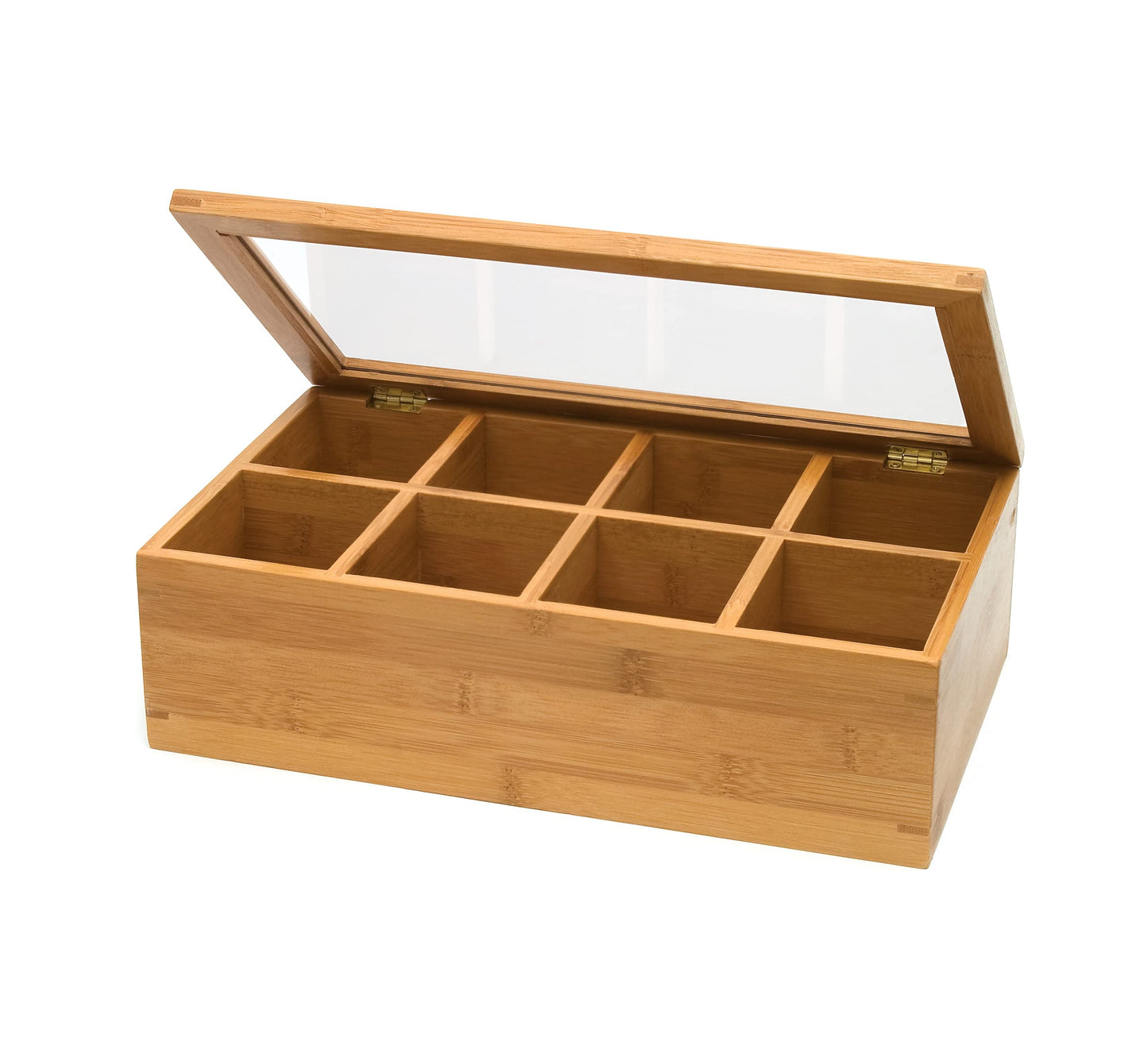 Lipper International Bamboo Wood Tea Box with Clear Lid, 8 Compartments, 12-1/2" x 7-1/2" x 3-5/8"