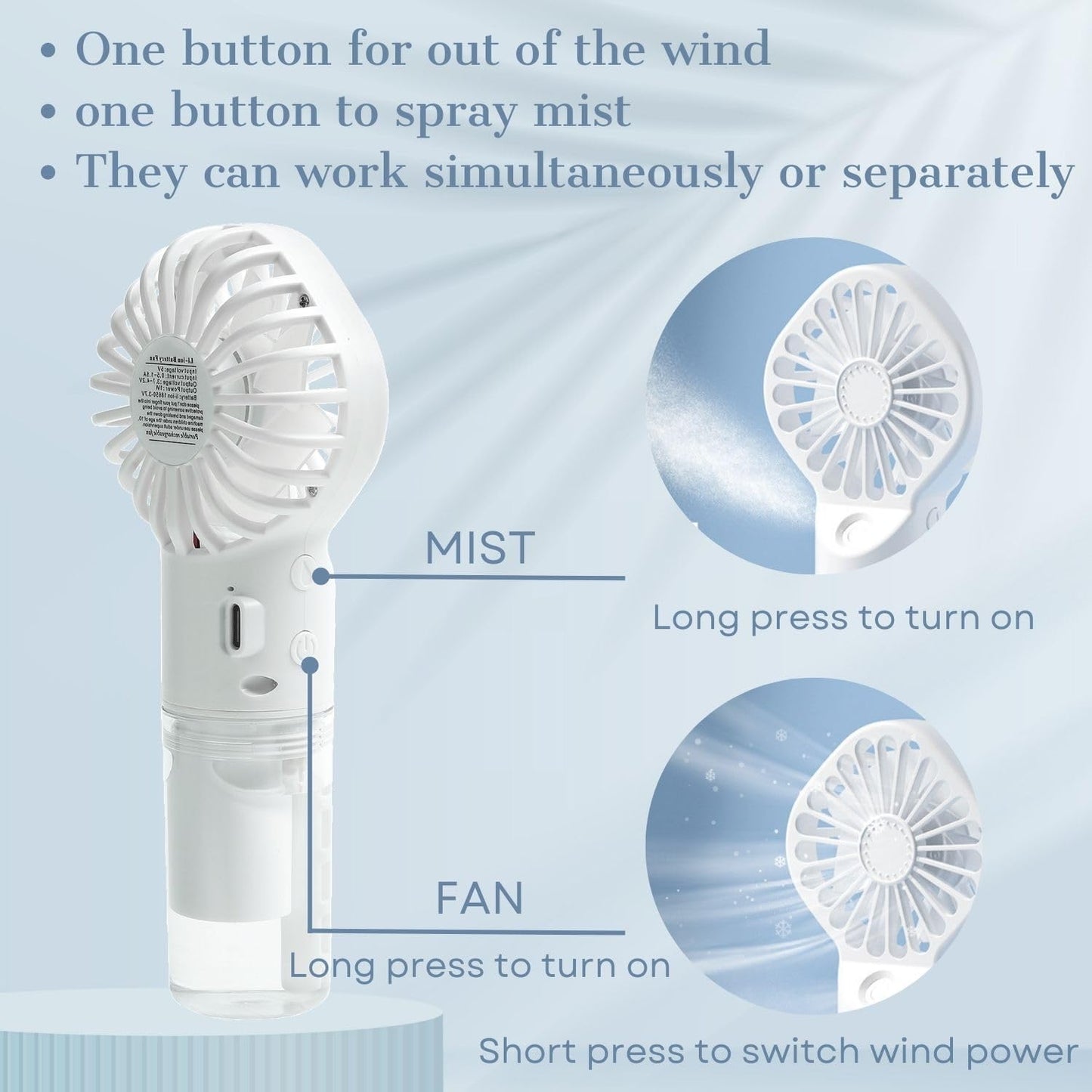 Portable Mini Fan with Mist, Rechargeable Handheld Misting Fans for Travel, Office, Outdoor Use