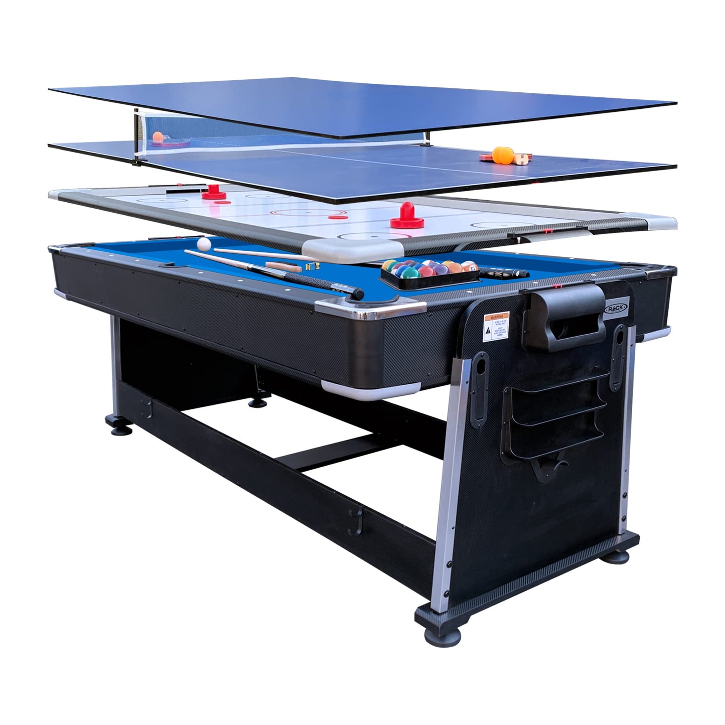 RACK Triad 7-Foot 3-in-1 Multi-Game Swivel Billiard/Pool Table (Blue Felt with Black Body) – Pool, Table Tennis & Air Hockey Combo Game Table for Adults & Kids, Home Game Rooms