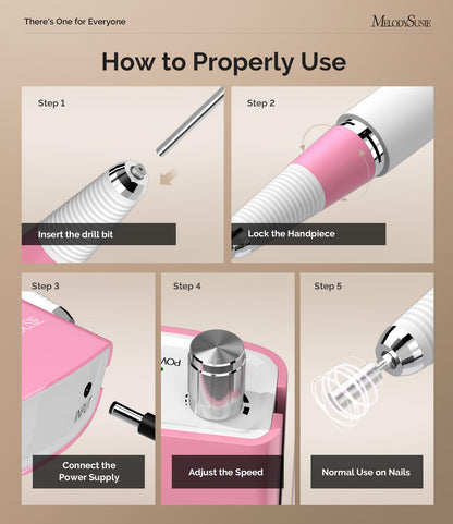 MelodySusie Professional Clip-on Nail Drill with Silicone Heat-Resistant Anti-Vibration Handle, SC300I Rechargeable 30,000RPM Cordless Nail E File Kit for Home and Salon Use