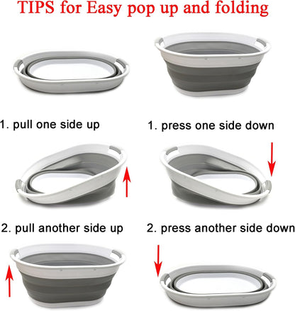 SAMMART 28L (7.4 gallon) Collapsible Plastic Laundry Basket-Oval Tub/Basket - Portable Washing Tub, Water capacity: 22L