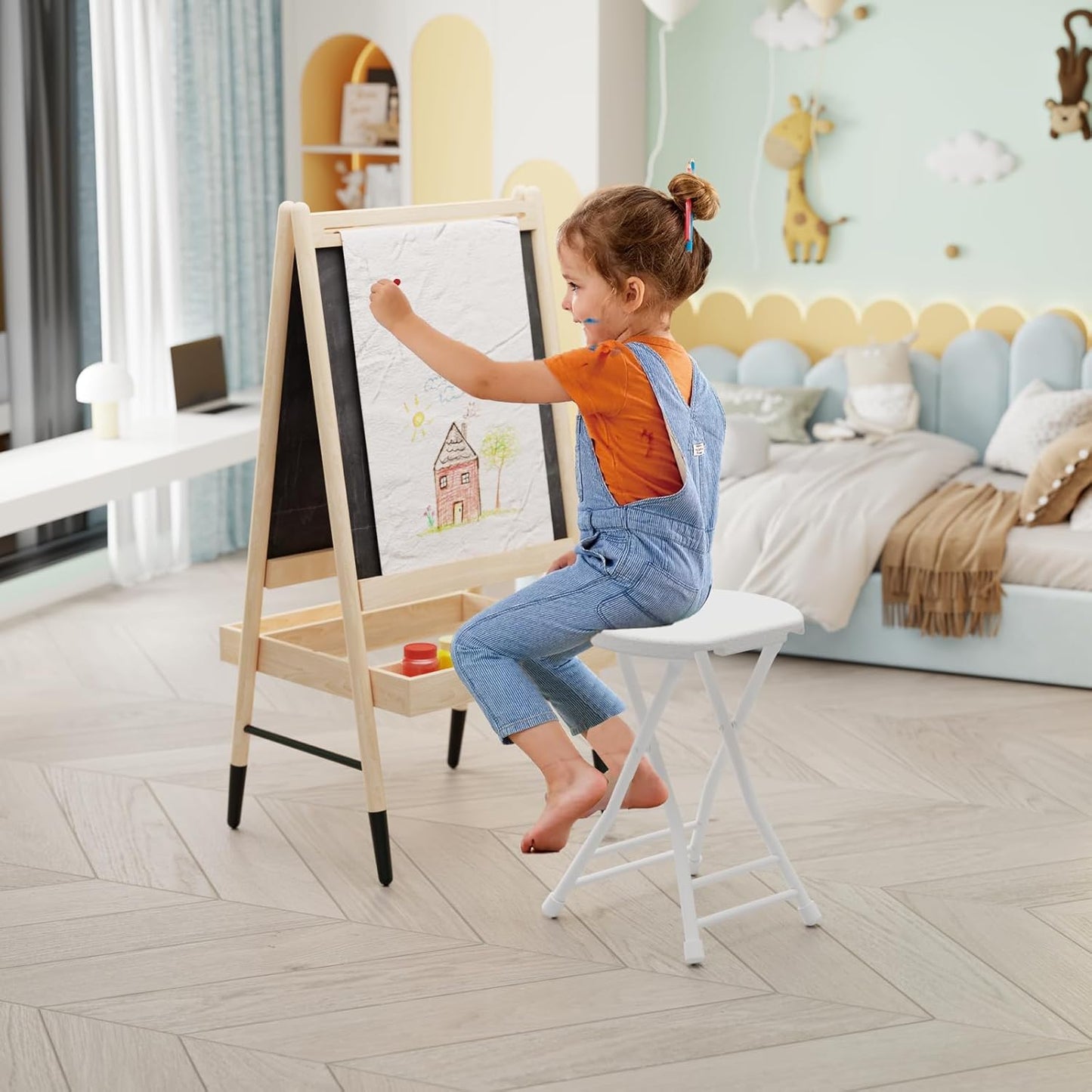 18 Inch Pack 2 440lbs Folding Stool, Foldable Stool with Handle & Steel Frame, of Folding Bar Stools, Sturdy Foldable