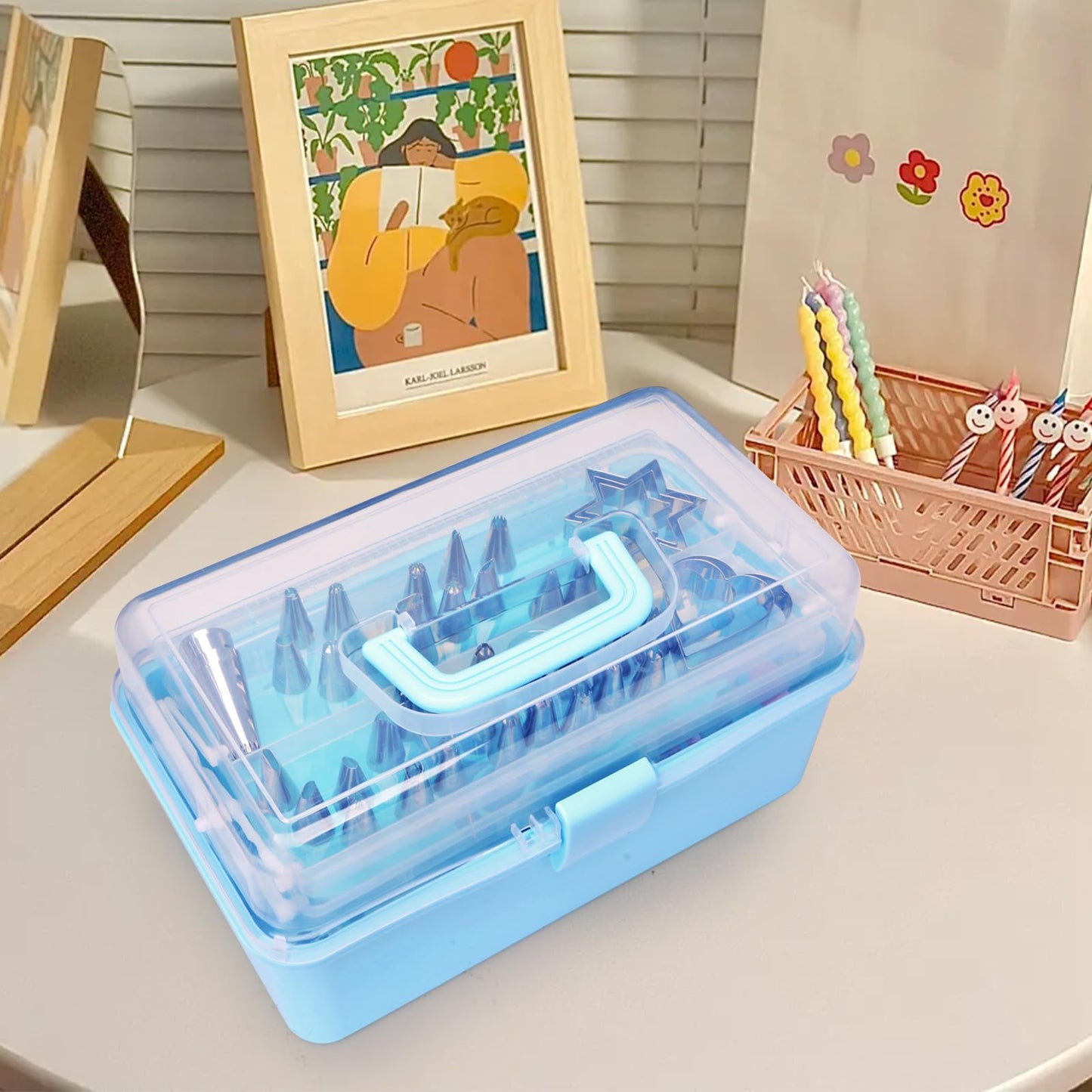 YCHLonlive 13 Inch Cake Decorating Storage Case, Suitable for Storing Baking Supplies (NOT INCLUDED), Blue