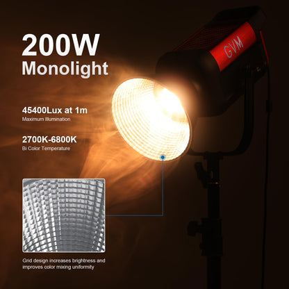 GVM 200W LED Video Light with Lantern Softbox, SD200B Continuous Lighting Kit with Bluetooth Mesh Network/DMX Control, 2700K-6800K Studio Light Photography Lighting Kit, 45400lux/1m, 12 Scene Effects