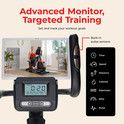 Sunny Health & Fitness Smart Recumbent Bike w/Workout Bands, 300LB Capacity Compact Equipment for Indoor Full-Body Exercise, Adjustable Cushion Seat for Seniors Home Cardio Training, Free SunnyFit App